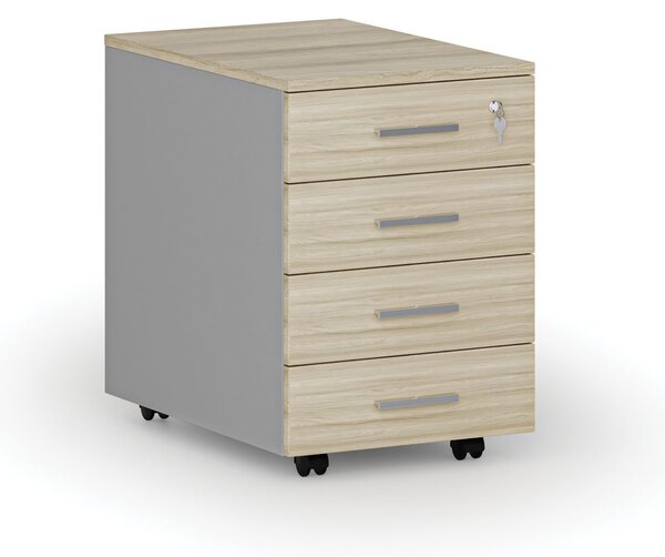 Kancelářský mobilní kontejner PRIMO GRAY, 4 zásuvky, šedá/dub přírodní