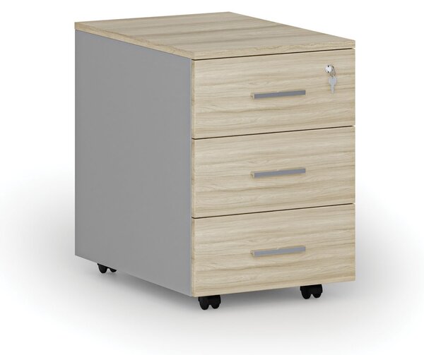Kancelářský mobilní kontejner PRIMO GRAY, 3 zásuvky, šedá/dub přírodní