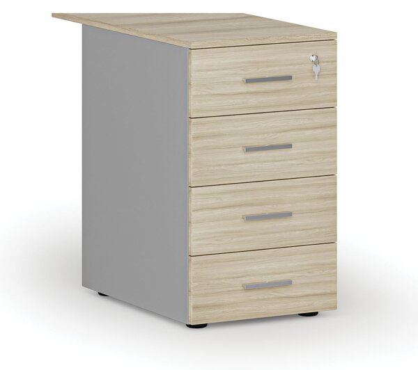 Kancelářský přístavný zásuvkový kontejner PRIMO GRAY, 4 zásuvky, šedá/dub přírodní
