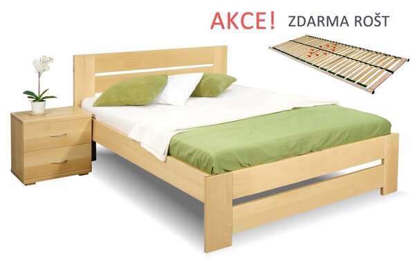 Dřevěná postel s roštem Berni, 120x200, 140x200, masiv buk