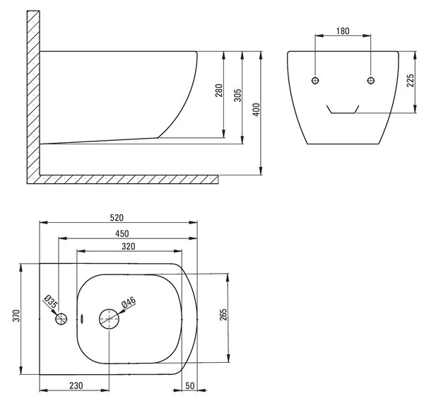 Deante Anemon, závěsný bidet 52 x 37 cm Rimfree, bílá, CDZ_6BPW