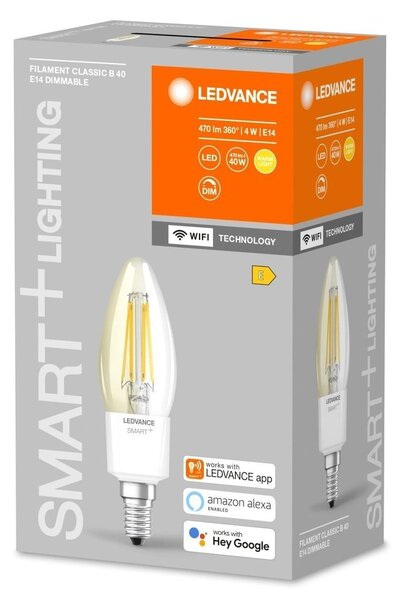 Chytrá stmívatelná WiFi LED žárovka E14 4 W FILAMENT, teplá bílá