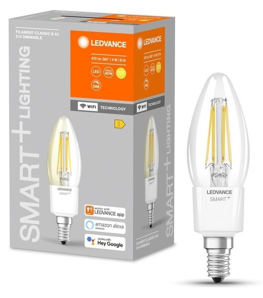 Chytrá stmívatelná WiFi LED žárovka E14 4 W FILAMENT, teplá bílá