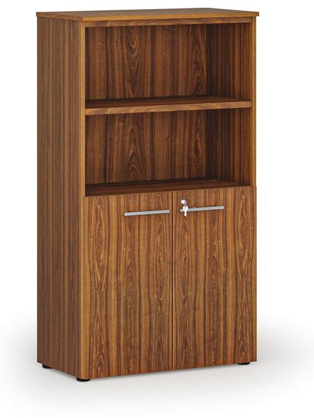 Kombinovaná kancelářská skříň PRIMO WOOD, dveře na 2 patra, 800 x 420 x 1434 mm, ořech