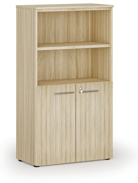 Kombinovaná kancelářská skříň PRIMO WOOD, dveře na 2 patra, 800 x 420 x 1434 mm, dub přírodní