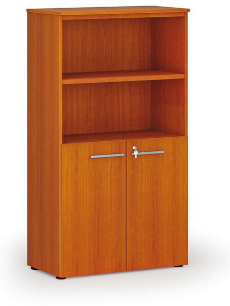 Kombinovaná kancelářská skříň PRIMO WOOD, dveře na 2 patra, 800 x 420 x 1434 mm, třešeň