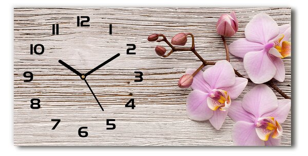 Skleněné hodiny na stěnu Orchidej na dřevě pl_zsp_60x30_f_62495656