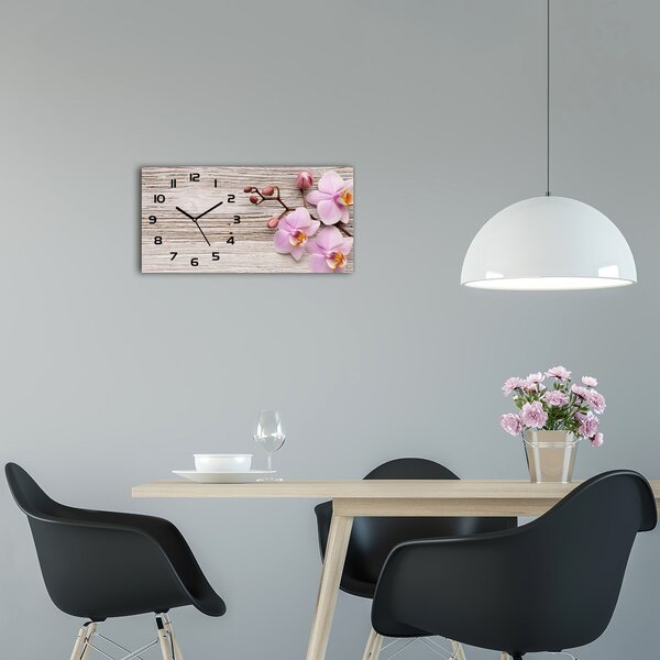 Skleněné hodiny na stěnu Orchidej na dřevě pl_zsp_60x30_f_62495656