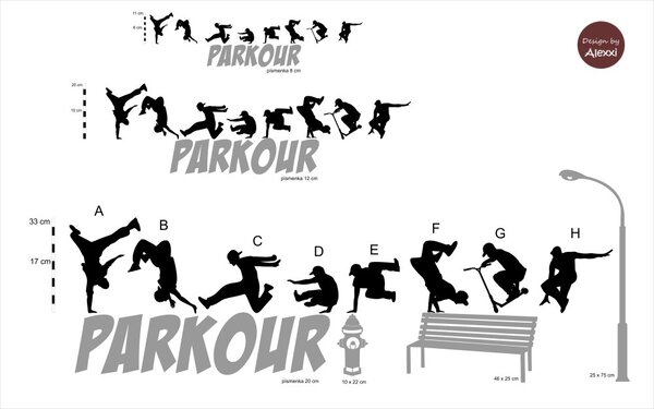 PARKOUR STREET sada - dekorace na zeď Šířka sady 60 cm
