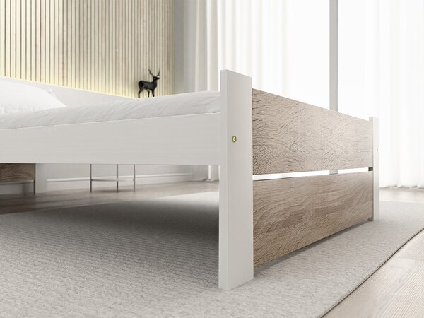 Postel IKAROS DOUBLE 90 x 200 cm, bílá/dub sonoma s lamelovým roštem