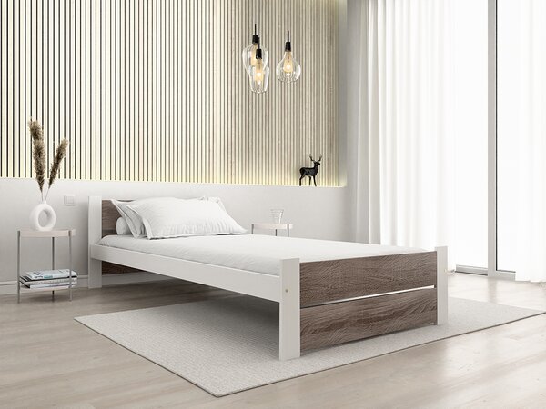 Postel IKAROS DOUBLE 90 x 200 cm, bílá/dub lanýž s laťkovým roštem