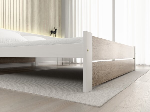 Postel IKAROS DOUBLE 180 x 200 cm, bílá/dub sonoma s lamelovým roštem