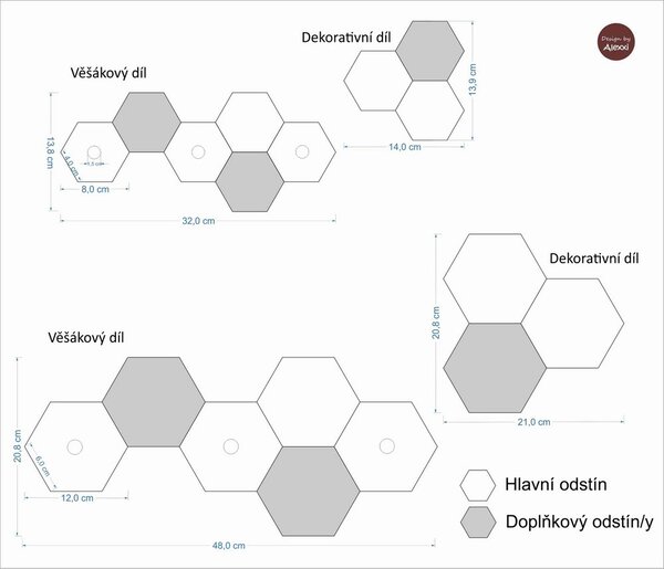 Nástěnný věšák HEXAGONY 2 Jednobarevné Satin chrom Délka 32 cm