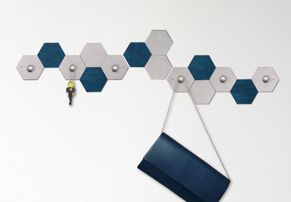 Nástěnný věšák HEXAGONY 2 Jednobarevné Satin chrom Délka 32 cm