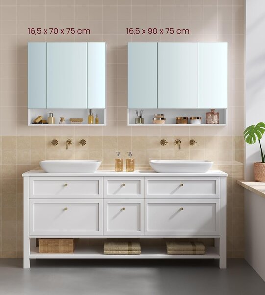 SONGMICS Koupelnová zrcadlová skříňka Vasagle Masli 90 cm bílá