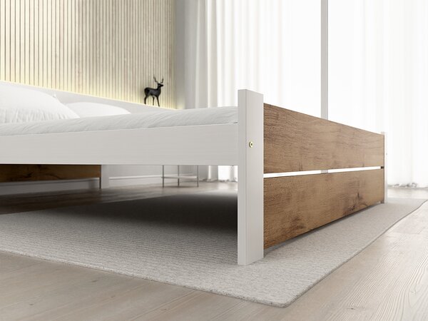 Postel IKAROS DOUBLE 120 x 200 cm, dub artisan/bílá s lamelovým roštem