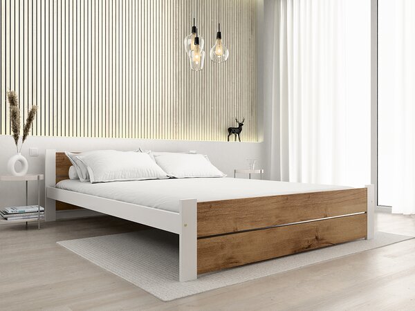 Postel IKAROS DOUBLE 120 x 200 cm, dub artisan/bílá s lamelovým roštem