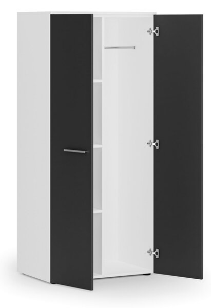 Kancelářská šatní skříň PRIMO WHITE, 3 police, šatní tyč, 800 x 500 x 1781 mm, bílá/grafit