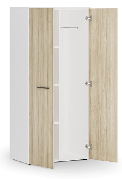 Kancelářská šatní skříň PRIMO WHITE, 3 police, šatní tyč, 800 x 500 x 1781 mm, bílá/dub přírodní