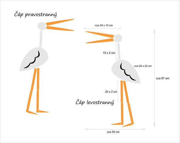 Čáp - dřevěná dekorace / lampička na zeď Pravostranné Ne