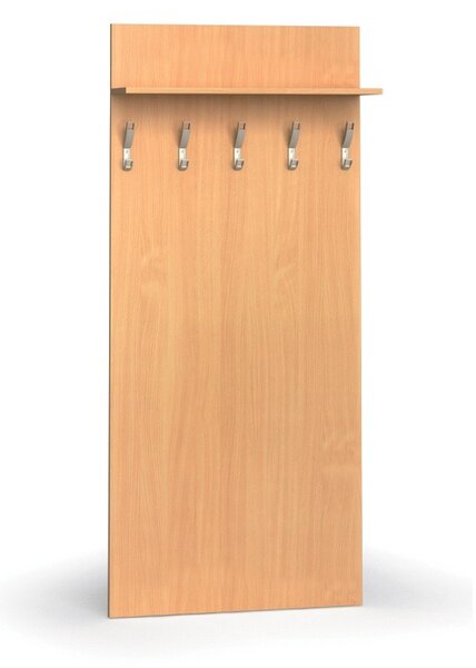 Věšáková stěna PRIMO WOOD, 5 háčků, police, léta svisle, buk