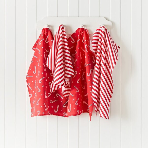 Bavlněné utěrky s vánočním motivem v sadě 4 ks 50x70 cm Candy Cane – Catherine Lansfield