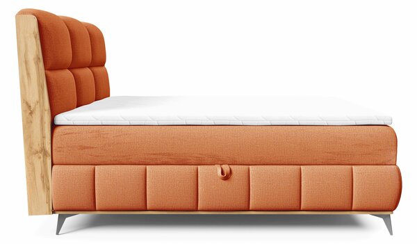 Kontinentální postel 120x200 CORAIMA - dub lancelot / oranžová + topper ZDARMA