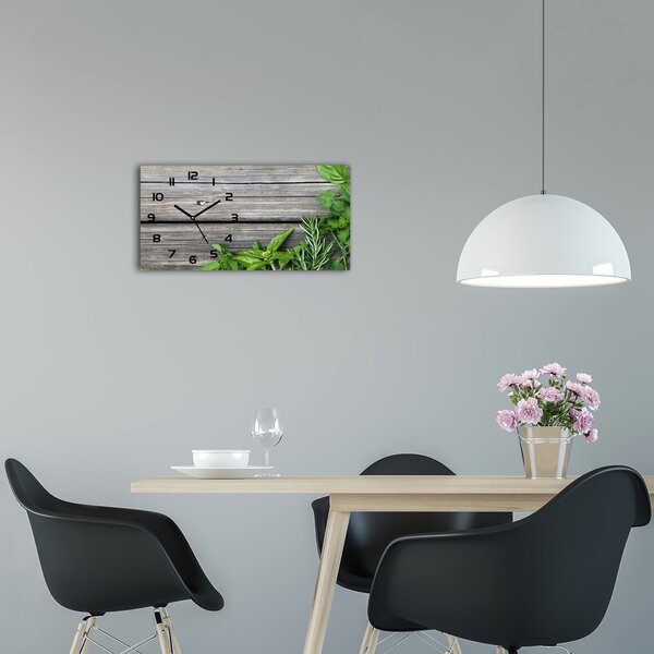 Skleněné hodiny na stěnu Dřevěné pozadí bylinky pl_zsp_60x30_f_67467429