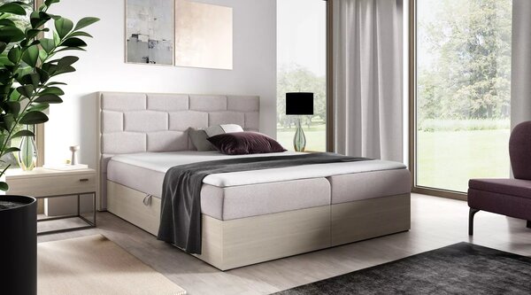 Čalouněná jednolůžková postel 120x220 CHANTELLE 9 - nordic teak / béžová + topper ZDARMA