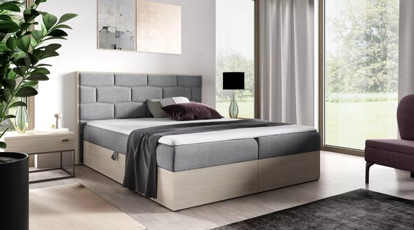 Čalouněná jednolůžková postel 120x220 CHANTELLE 9 - nordic teak / šedá + topper ZDARMA