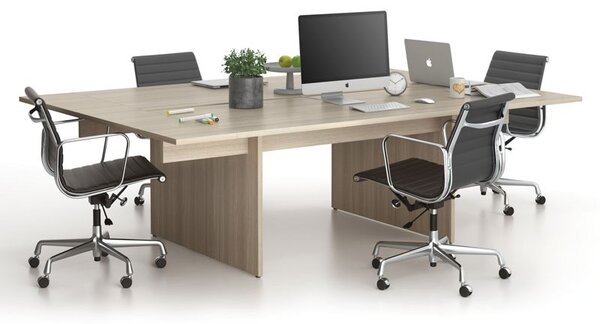 Kancelářský stůl double SOLID + 2x přísed, 240x165 cm, dub přírodní