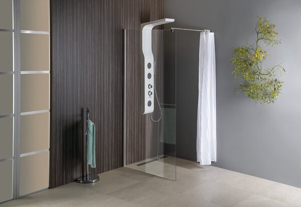 Aqualine Aqualine, WALK-IN stěna na instalaci na zeď se vzpěrou, jednodílná, 700 mm, čiré sklo, WI071