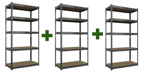 Akční balíček Kovový regál ECONOMY 180x90x50 5 polic - černá - 3 ks