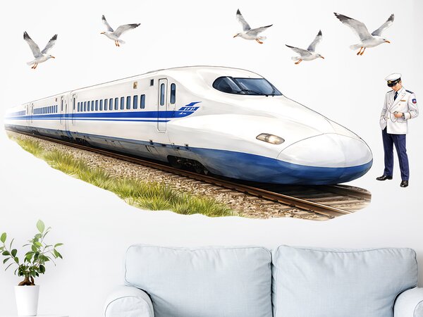 Vlak Shinkansen textilní přelepitelné samolepky na zeď arch 75 x 32 cm