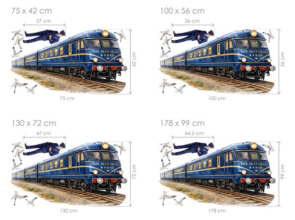 Vlak The blue train textilní přelepitelné samolepky na zeď arch 75 x 42 cm