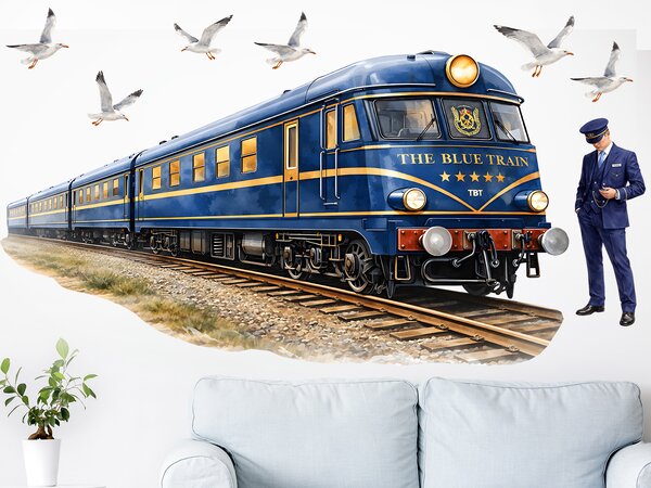 Vlak The blue train textilní přelepitelné samolepky na zeď arch 75 x 42 cm