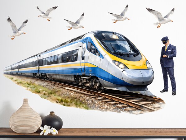 Vlak Pendolino textilní přelepitelné samolepky na zeď arch 75 x 39 cm