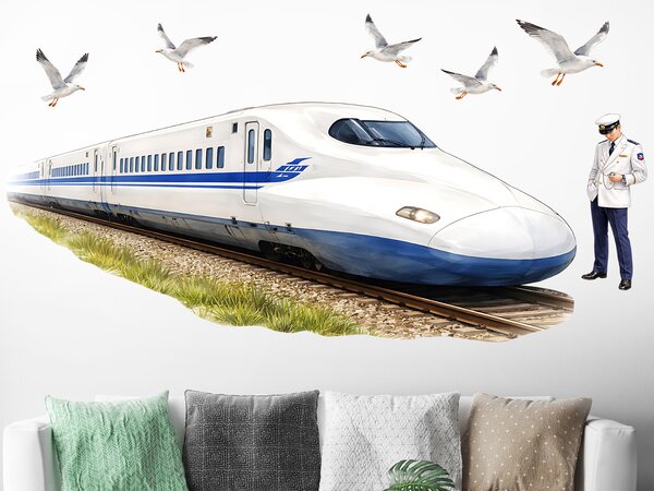Vlak Shinkansen textilní přelepitelné samolepky na zeď arch 75 x 32 cm