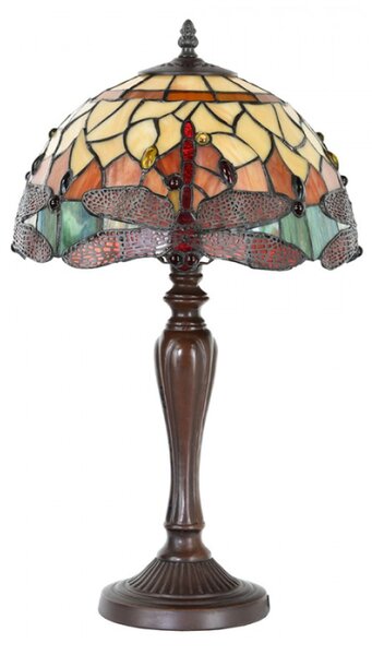 Dřevěná stolní lampa Tiffany s červenými vážkami Butterfly– 30x53 cm