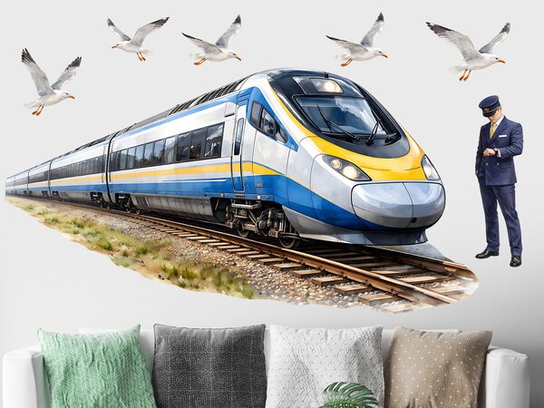 Vlak Pendolino textilní přelepitelné samolepky na zeď arch 75 x 39 cm