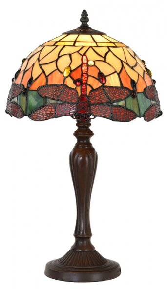 Dřevěná stolní lampa Tiffany s červenými vážkami Butterfly– 30x53 cm