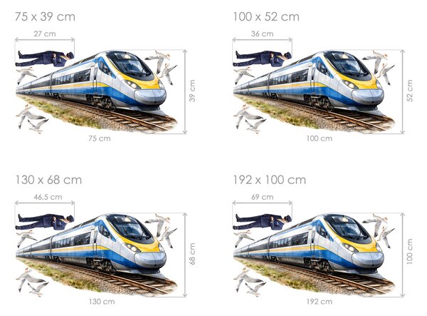 Vlak Pendolino textilní přelepitelné samolepky na zeď arch 75 x 39 cm