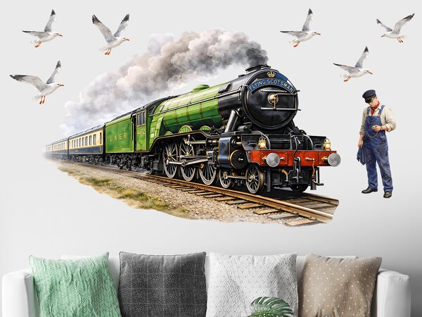 Vlak Flying scotsman textilní přelepitelné samolepky na zeď arch 75 x 50 cm