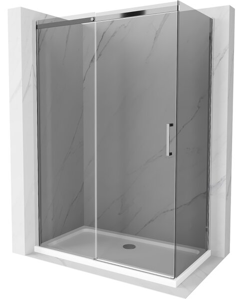 Mexen Omega, sprchový kout s posuvnými dveřmi 130 (dveře) x 70 (stěna) cm, 8mm šedé sklo, chromový profil + slim sprchová vanička bílá + chromový sifon, 825-130-070-01-40-4010