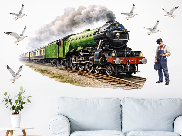 Vlak Flying scotsman textilní přelepitelné samolepky na zeď arch 75 x 50 cm