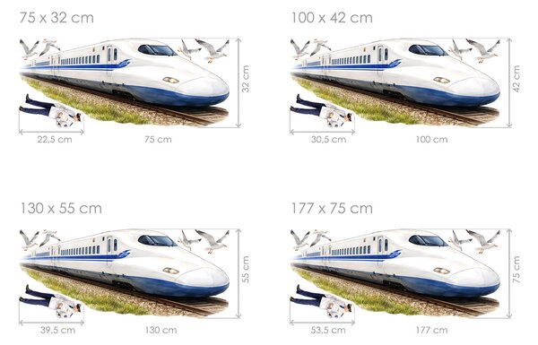 Vlak Shinkansen textilní přelepitelné samolepky na zeď arch 75 x 32 cm
