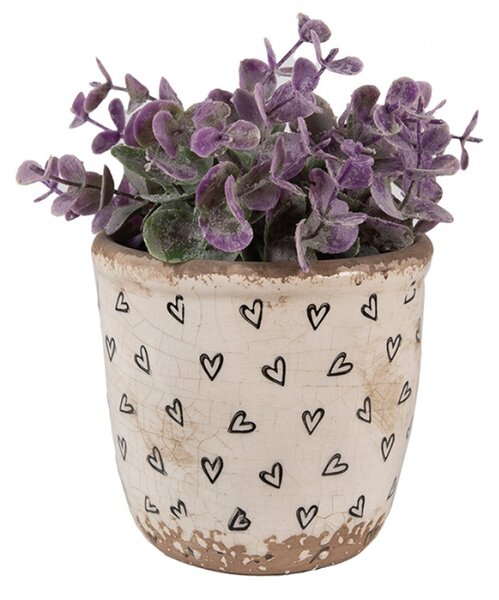 Béžový keramický obal na květináč se obrysy srdíček Ankie – 11x11 cm