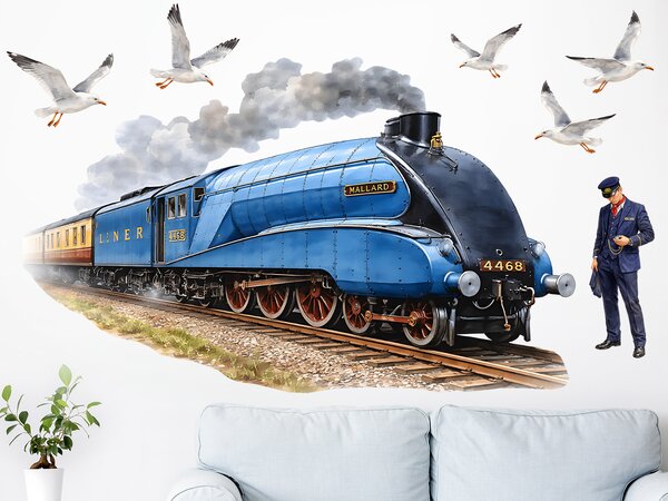 Vlak Mallard textilní přelepitelné samolepky na zeď arch 75 x 46 cm