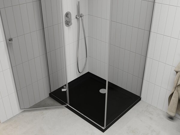 Mexen Roma, sprchový kout s křídlovými dveřmi 100 (dveře) x 80 (stěna) cm, 6mm čiré sklo, chromový profil + slim sprchová vanička černá + chromový si…