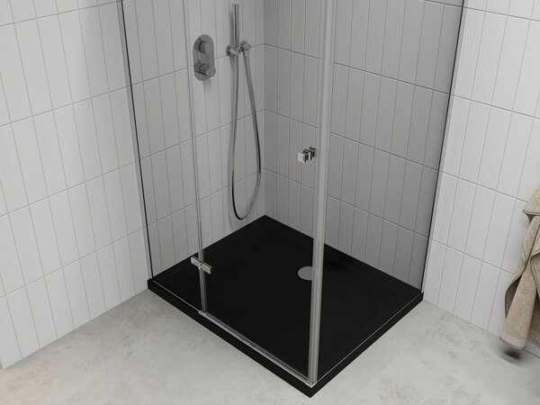Mexen Roma, sprchový kout s křídlovými dveřmi 100 (dveře) x 80 (stěna) cm, 6mm čiré sklo, chromový profil + slim sprchová vanička černá + chromový si…